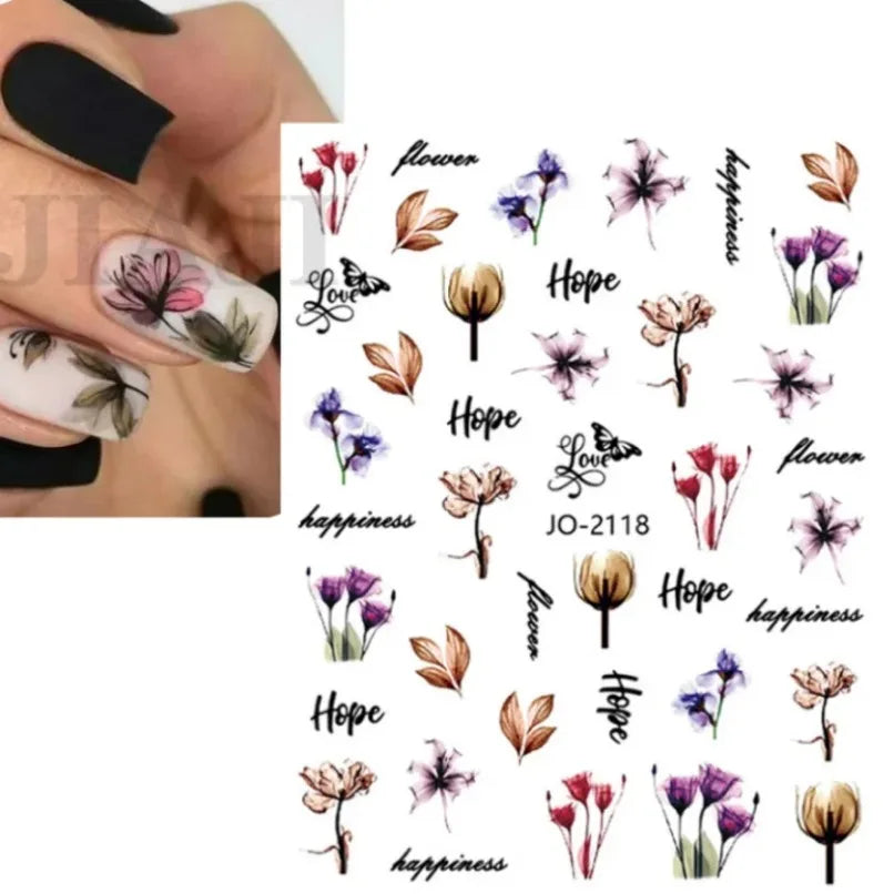 3d Nail Art Stickers Spring Summer White Daisy Florals Flowers Leaves Fruits Decals For Nails Decoration Manicure Salon Beauty