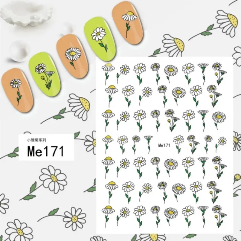 3d Nail Art Stickers Spring Summer White Daisy Florals Flowers Leaves Fruits Decals For Nails Decoration Manicure Salon Beauty