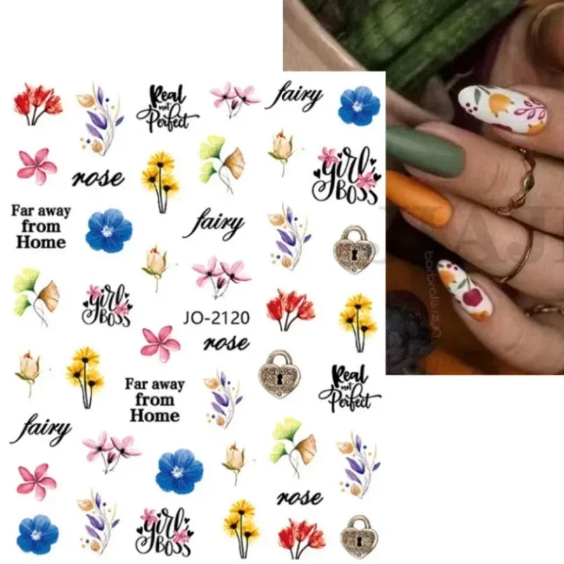 3d Nail Art Stickers Spring Summer White Daisy Florals Flowers Leaves Fruits Decals For Nails Decoration Manicure Salon Beauty