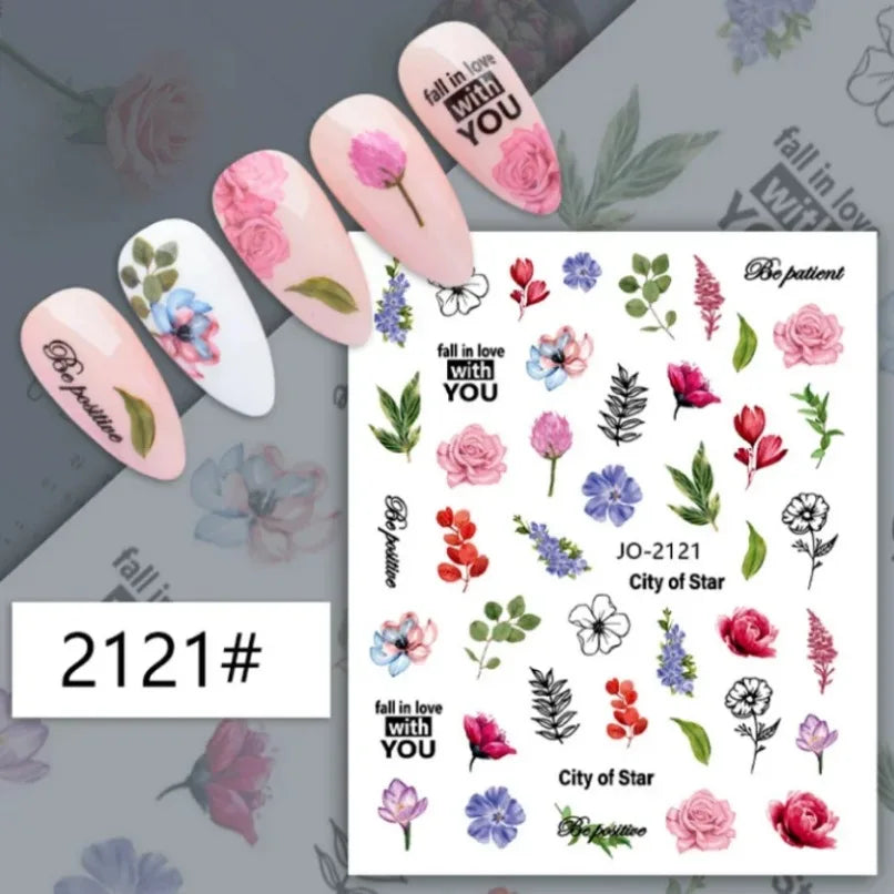 3d Nail Art Stickers Spring Summer White Daisy Florals Flowers Leaves Fruits Decals For Nails Decoration Manicure Salon Beauty