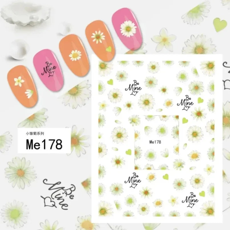 3d Nail Art Stickers Spring Summer White Daisy Florals Flowers Leaves Fruits Decals For Nails Decoration Manicure Salon Beauty