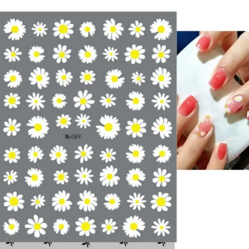 3d Nail Art Stickers Spring Summer White Daisy Florals Flowers Leaves Fruits Decals For Nails Decoration Manicure Salon Beauty