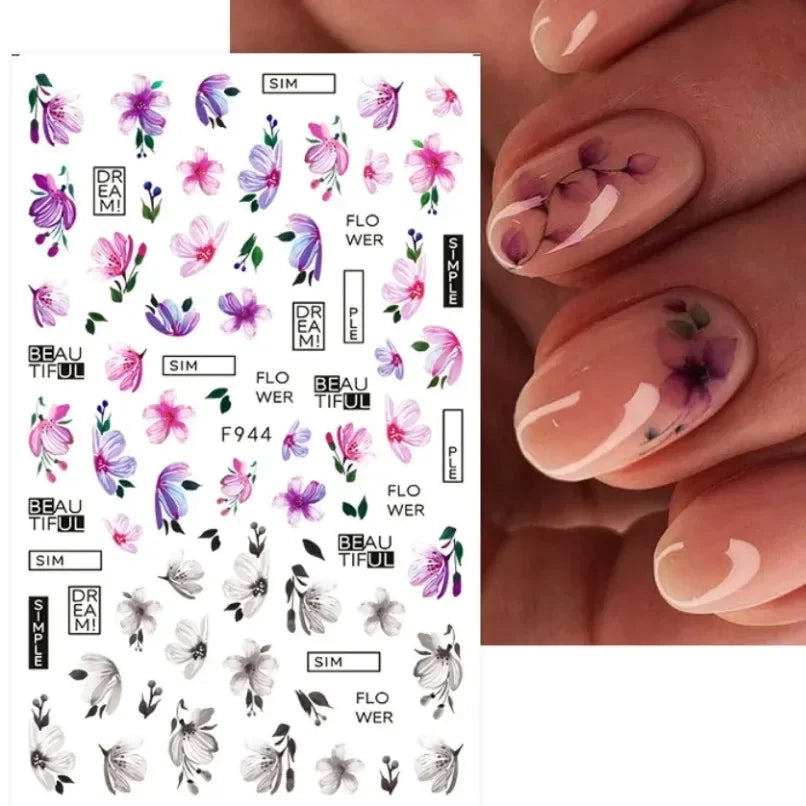 3d Nail Art Stickers Spring Summer White Daisy Florals Flowers Leaves Fruits Decals For Nails Decoration Manicure Salon Beauty