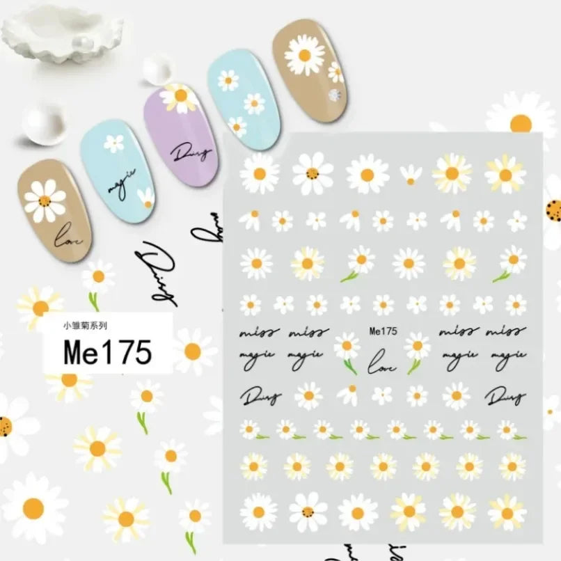 3d Nail Art Stickers Spring Summer White Daisy Florals Flowers Leaves Fruits Decals For Nails Decoration Manicure Salon Beauty