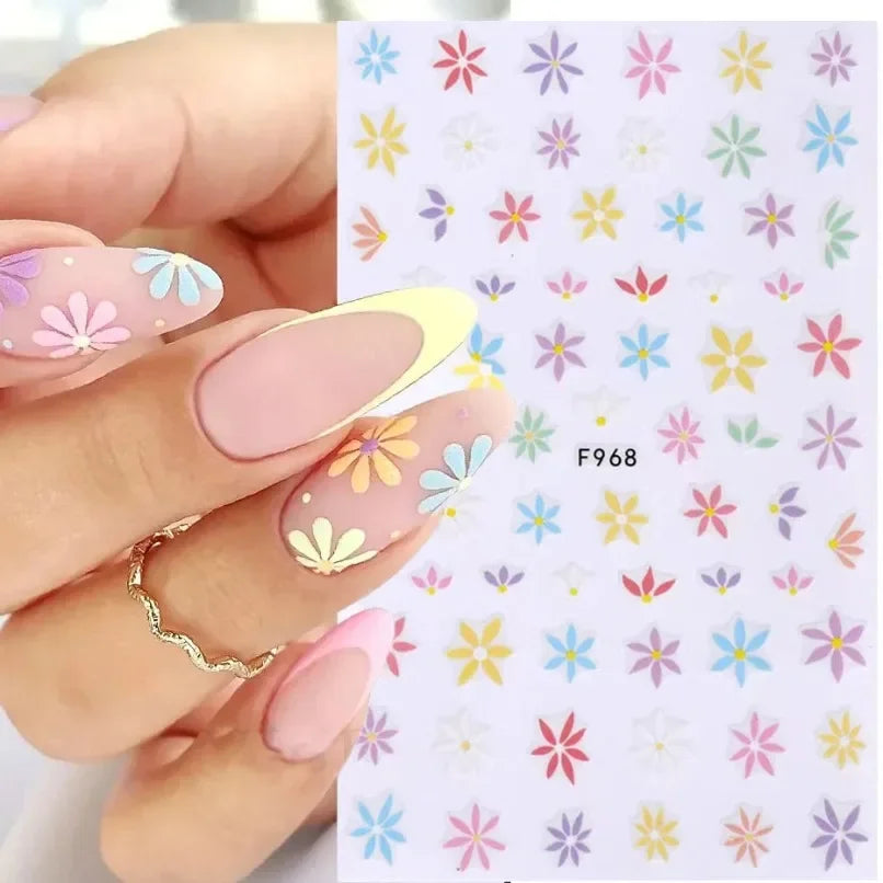 3d Nail Art Stickers Spring Summer White Daisy Florals Flowers Leaves Fruits Decals For Nails Decoration Manicure Salon Beauty