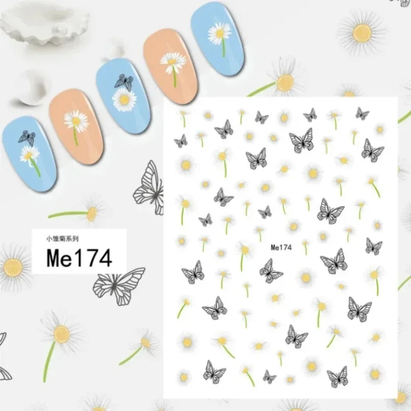 3d Nail Art Stickers Spring Summer White Daisy Florals Flowers Leaves Fruits Decals For Nails Decoration Manicure Salon Beauty