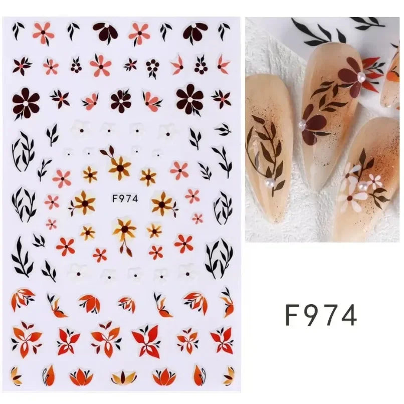 3d Nail Art Stickers Spring Summer White Daisy Florals Flowers Leaves Fruits Decals For Nails Decoration Manicure Salon Beauty