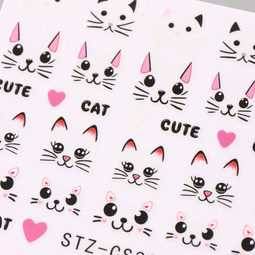 1Sheet Cartoon Cute Cat Nail Art Sticker Black Simple Pen Line Cat Cartoon Animal Pattern Nail Decal Nail Art Supplies DIY