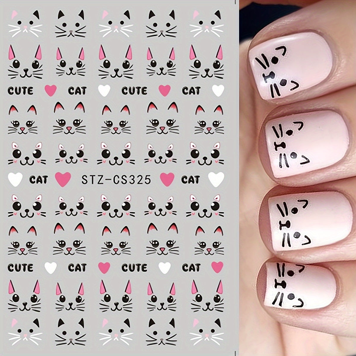 4pcs Cute Pink Cat Nail Art Stickers Set - Cartoon Kitten Graffiti Decals for DIY Manicure, Self-Adhesive & Sparkle Finish, Perfect for Girls' Nail Care