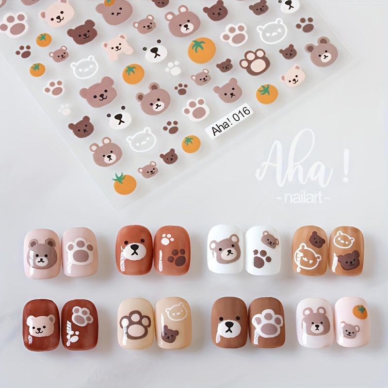 Cute Cartoon Nail Stickers, Adhesive Nail Art Decorations, DIY Nail Sticker Set with Bear Design, Self-Adhesive, Reusable