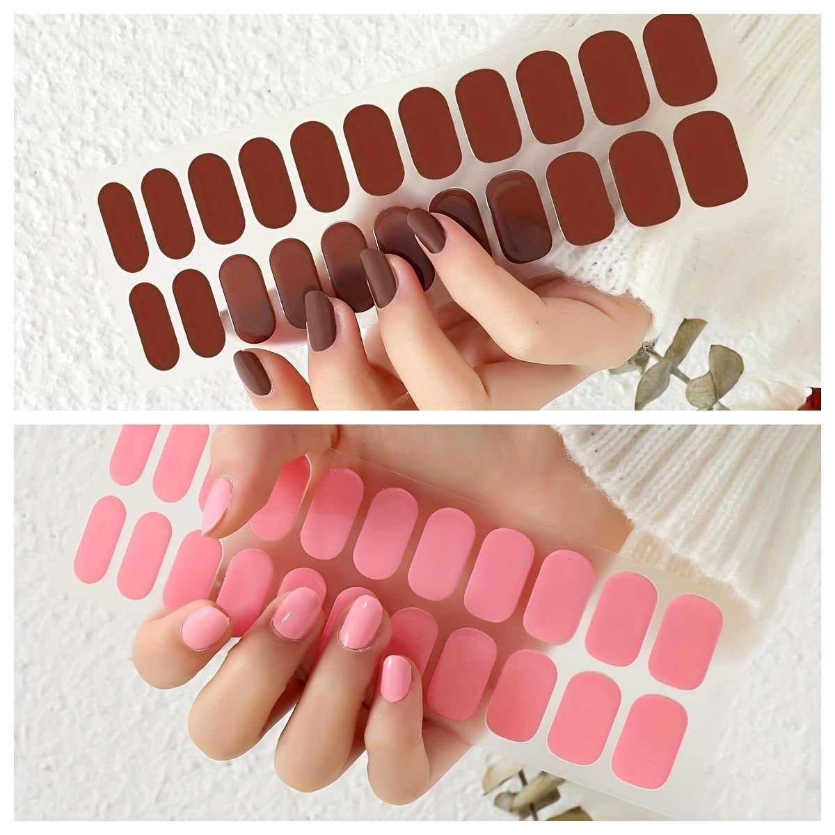 Two Boxes of 22-Finger Solid Color Semi-Cured Gel Nail Stickers UV Light Semi-Cured Manicure