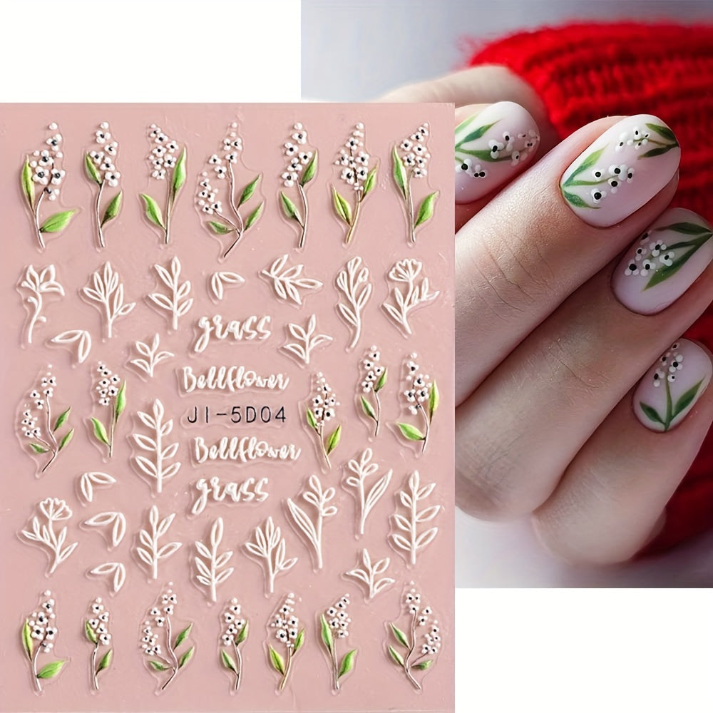 3 Sheets 5D Flower Nail Art Stickers Nail Stickers Acrylic Embossed Engraved Nail Decals Nail Art Supplies Pink White Floral Leaf Cherry Blossom Adhesive Sliders Manicure Spring Nail Art Decorations For Women Easter