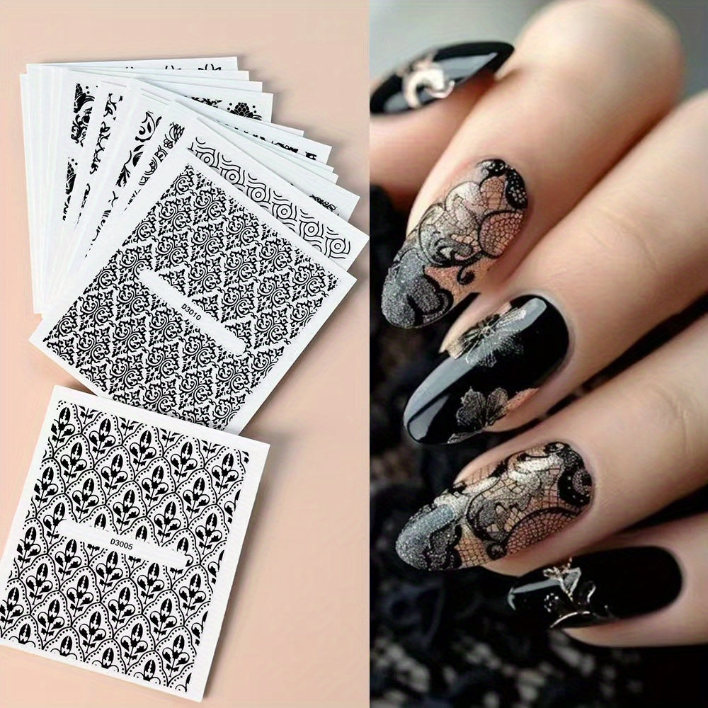 30pcs Elegant 3D Floral Nail Stickers & Decals - Self-Adhesive Lace Vine Designs with Sparkling Accents, Irregular Geometric Shapes for Sophisticated Spring & Summer Manicures, Ideal for Women and Girls, Spring Summer Nails|Elegant Nail Stickers|Sophistic