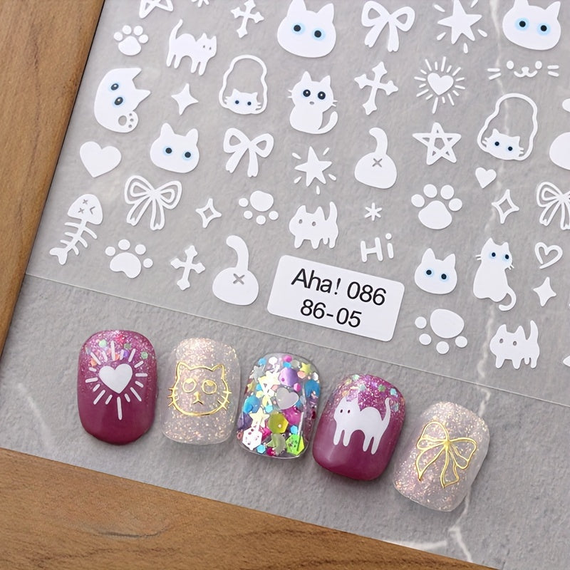 Aha Nail Back Glue Stickers Ins Graffiti Cat And Dog Cartoon Rabbit Bow Nail Decoration Stickers