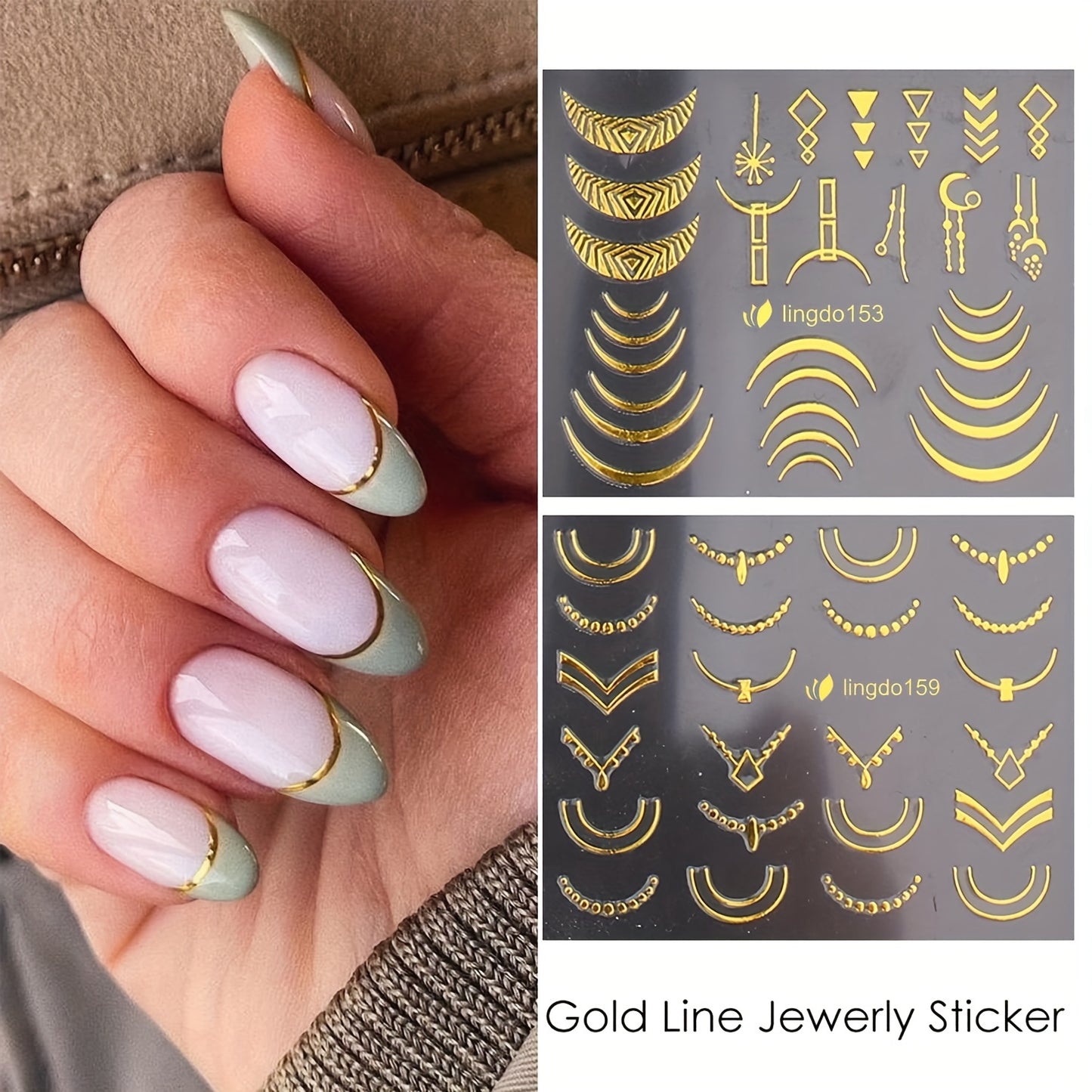 Golden Line 30 Sheets Golden Flowers Nail Stickers - Self-Adhesive Nail Art Decoration - Flower Line Acrylic Nail Designs DIY Manicure Decoration