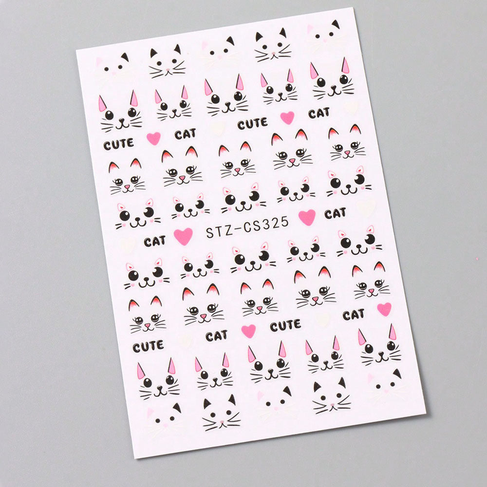 1Sheet Cartoon Cute Cat Nail Art Sticker Black Simple Pen Line Cat Cartoon Animal Pattern Nail Decal Nail Art Supplies DIY