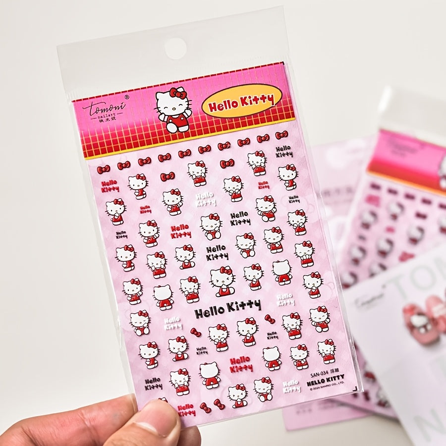 A Cute Cartoon Hello Kitty Embossed Nail Sticker for Nail Art, Featuring Sanrio Characters, Perfect for DIY Self-Adhesive Nail Decorations.