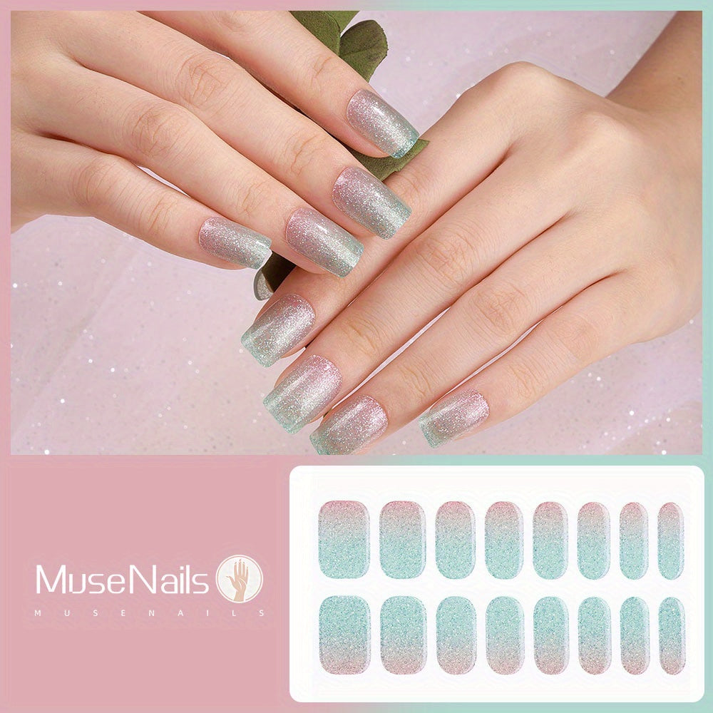 16-Finger Ultra-Long Lasting, Non-Fading Shining UV Gel Nail Art Stickers, Shiny White Color, Suitable for Parties