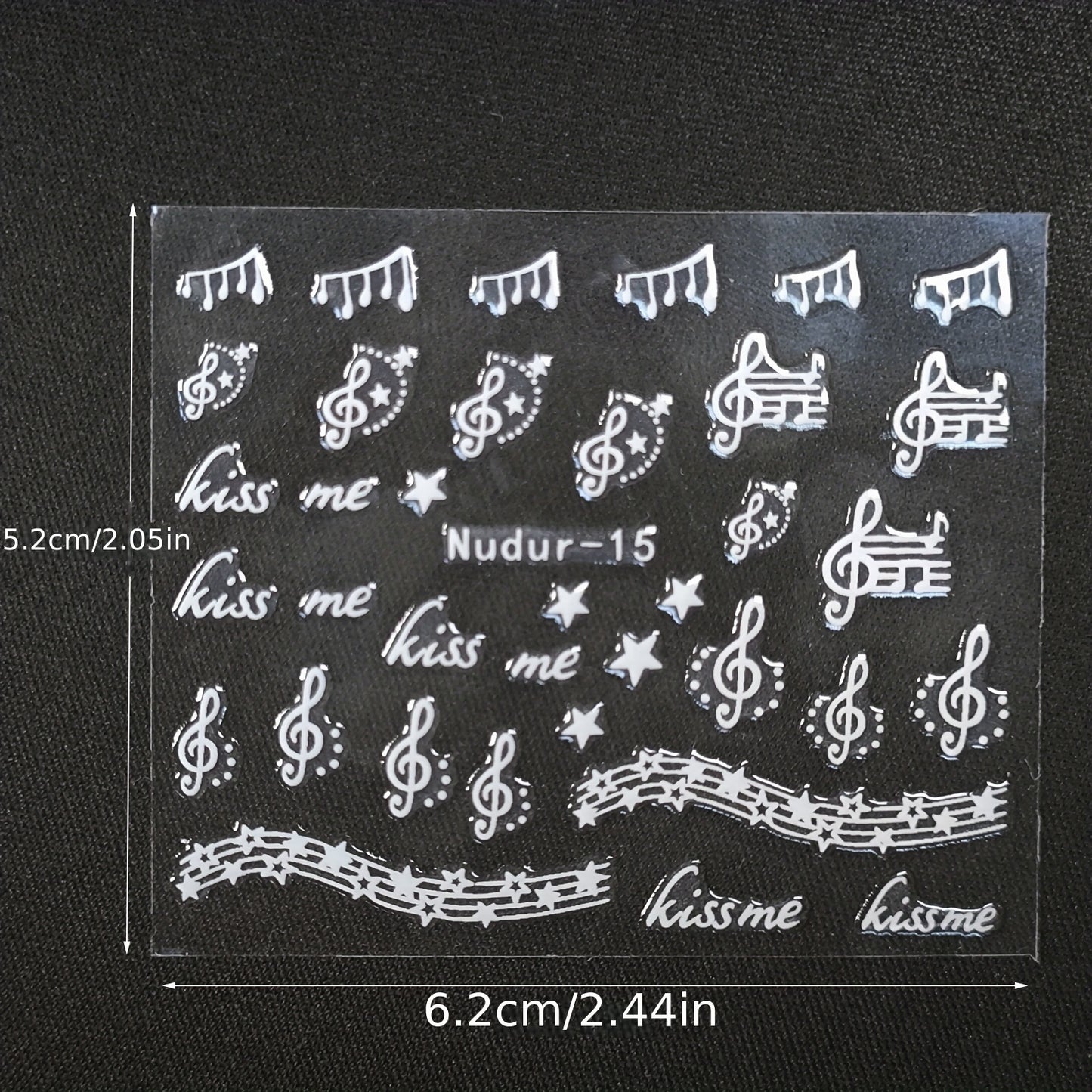 Self-Adhesive White Music Note Nail Art Stickers, Vinyl Geometric Nail Decals with Glitter Finish, Single-Use, Matte Musical Note Embellishments for Plastic Surfaces, Unscented Irregular Shapes by Nudurom