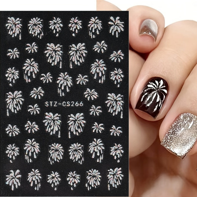 6pcs 3D Glitter Firework Nail Art Stickers Self Adhesive Sparkling Blooming Firework Design Nail Art Decals For New Year Festive Nail Art Decoration