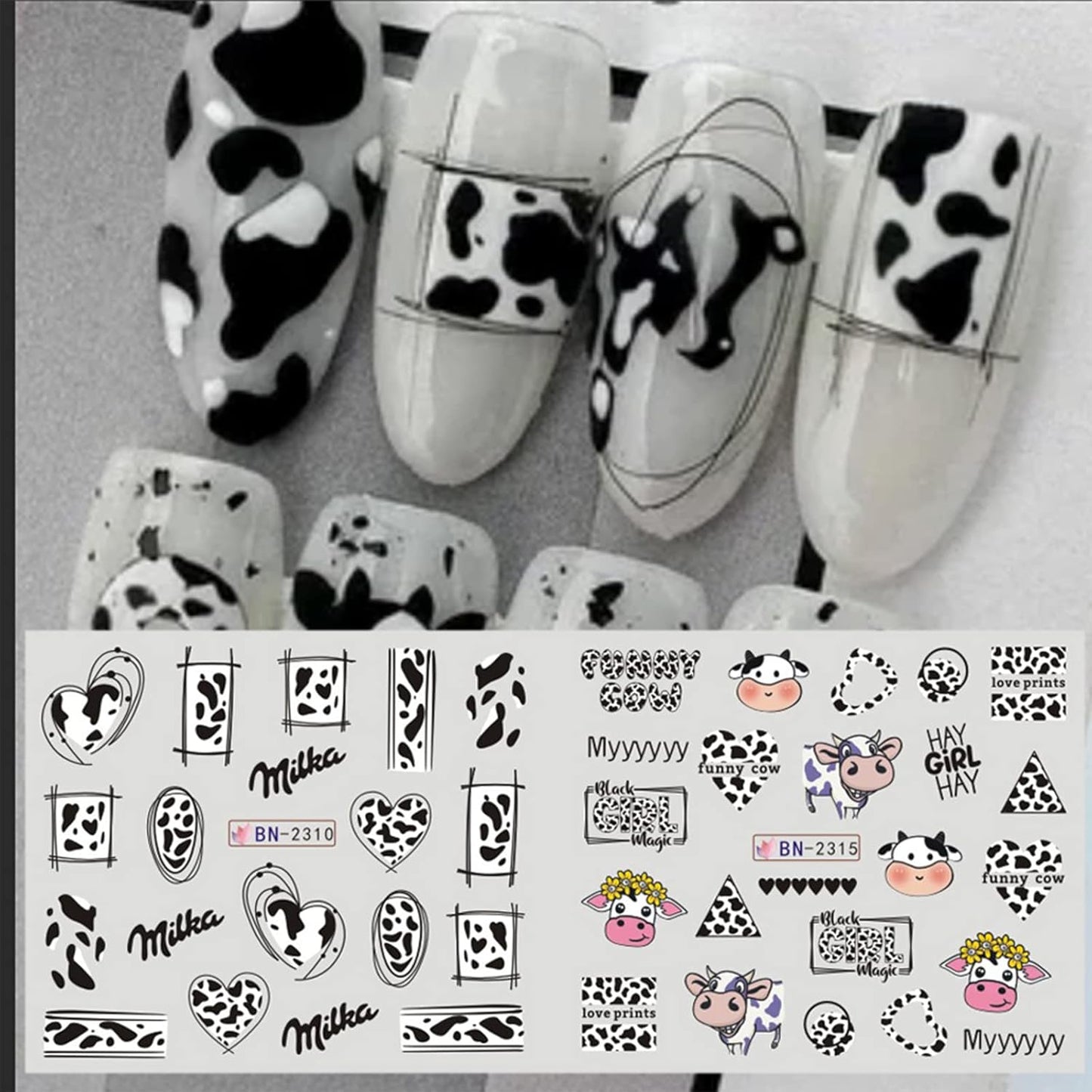 Nail Art Stickers, 12 Sheets Cute Milk Cartoon Water Transfe