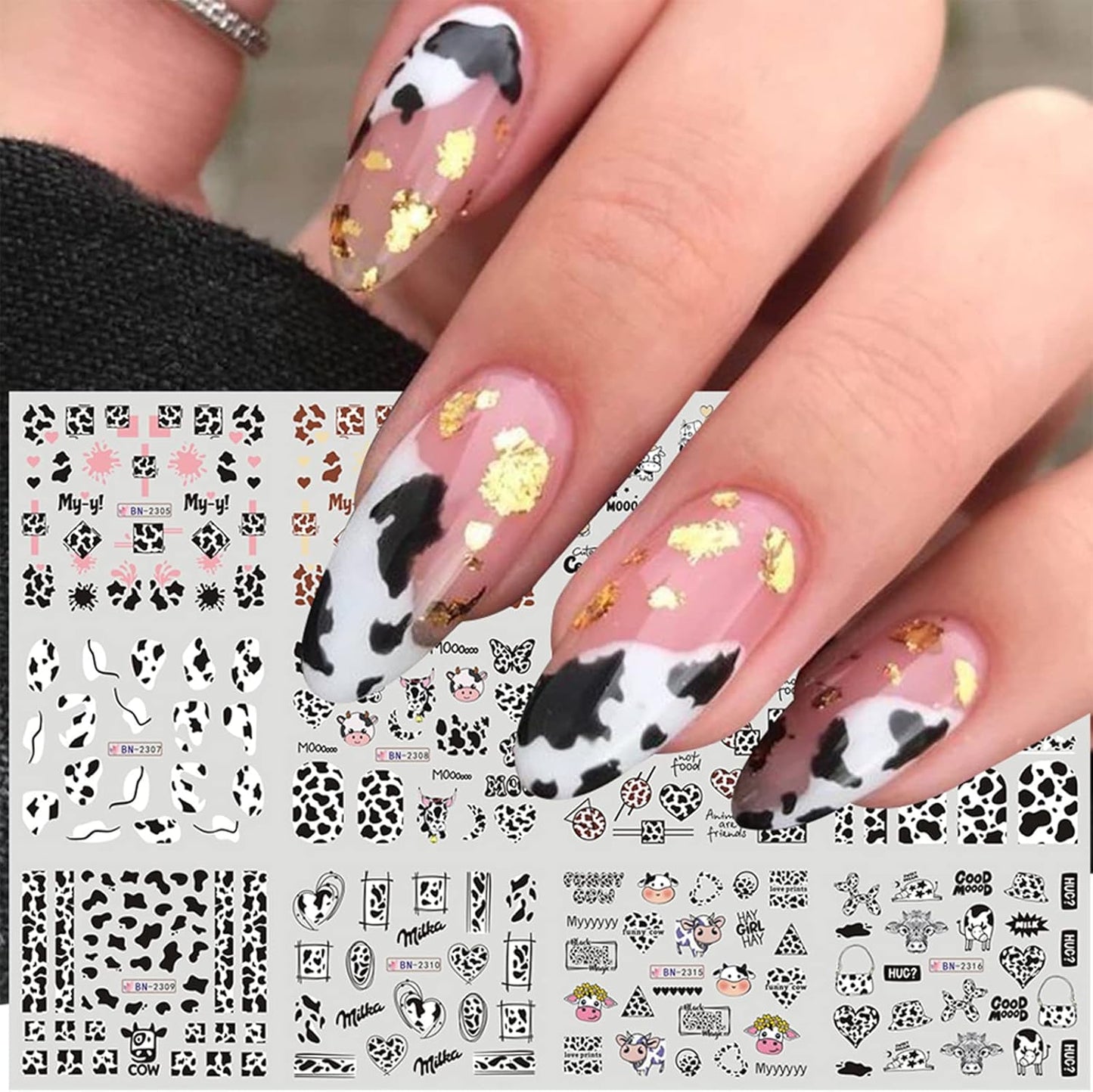 Nail Art Stickers, 12 Sheets Cute Milk Cartoon Water Transfe