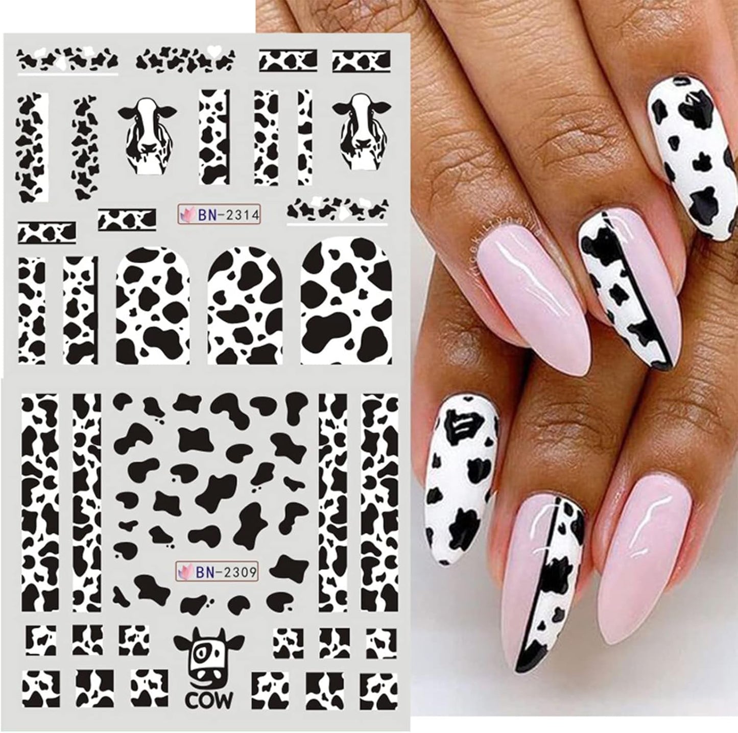 Nail Art Stickers, 12 Sheets Cute Milk Cartoon Water Transfe