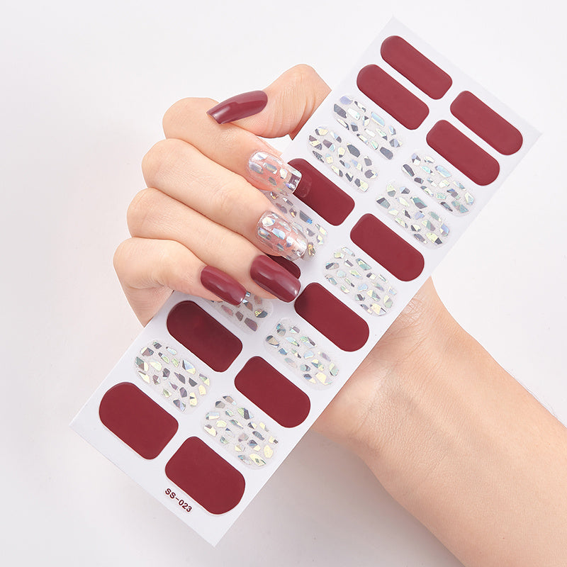 Trendy Full Nail Stickers, Geometric Pattern Full Wrap Nail Stickers, Glitter Self-adhesive Nail Decals