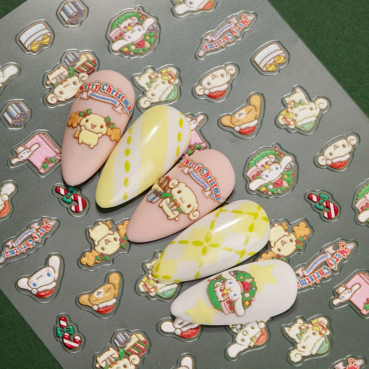 Sanrio HelloKitty, Cinnamoroll, Melody Christmas Nail Stickers - Cute Cartoon Nail Art Decals for Holiday Gifts, Self-Adhesive, Disposable, Mixed Colors, Sanrio