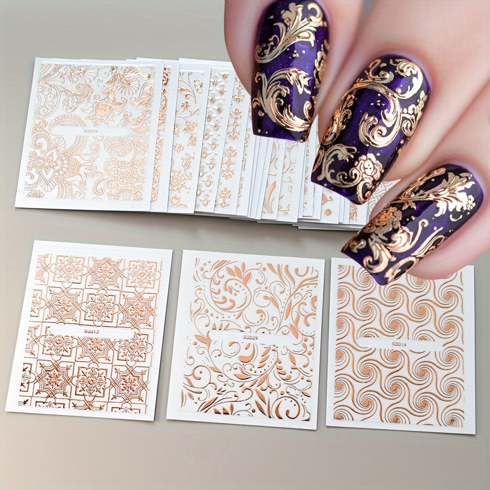 30pcs Elegant 3D Floral Nail Stickers & Decals - Self-Adhesive Lace Vine Designs with Sparkling Accents, Irregular Geometric Shapes for Sophisticated Spring & Summer Manicures, Ideal for Women and Girls, Spring Summer Nails|Elegant Nail Stickers|Sophistic