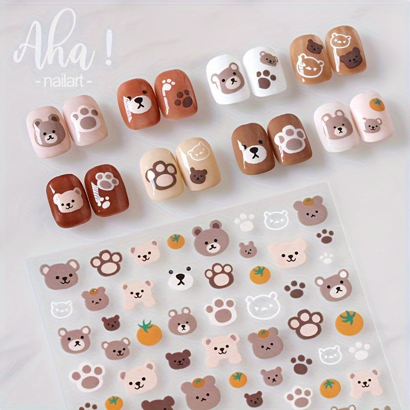 Cute Cartoon Nail Stickers, Adhesive Nail Art Decorations, DIY Nail Sticker Set with Bear Design, Self-Adhesive, Reusable