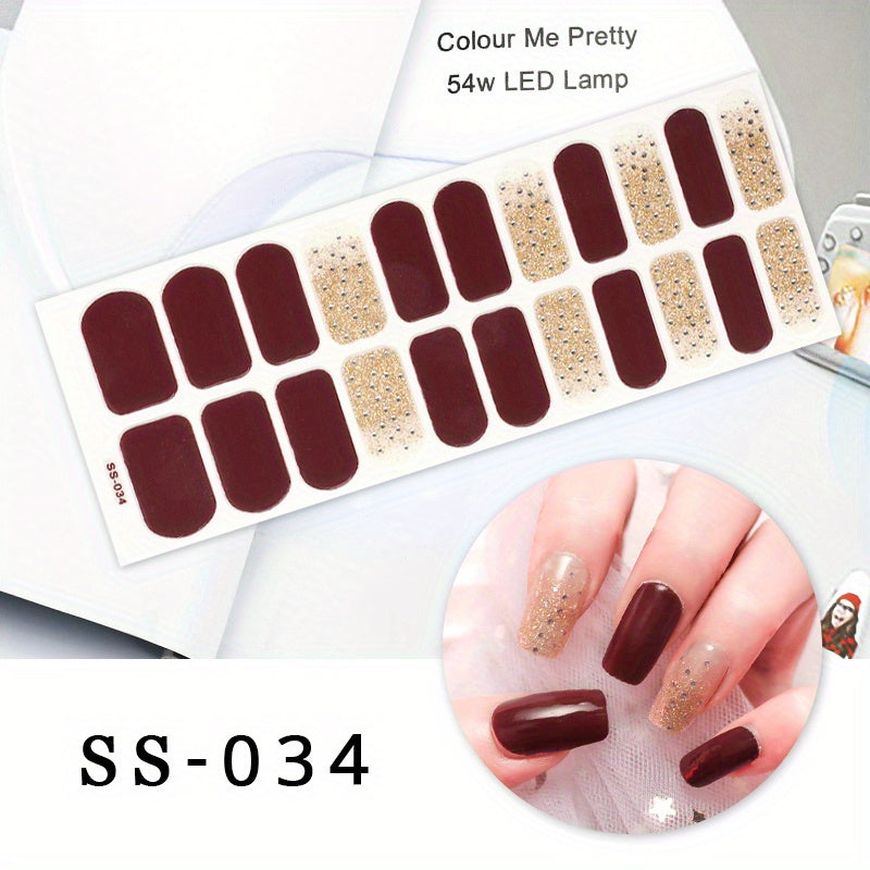 Trendy Full Nail Stickers, Geometric Pattern Full Wrap Nail Stickers, Glitter Self-adhesive Nail Decals