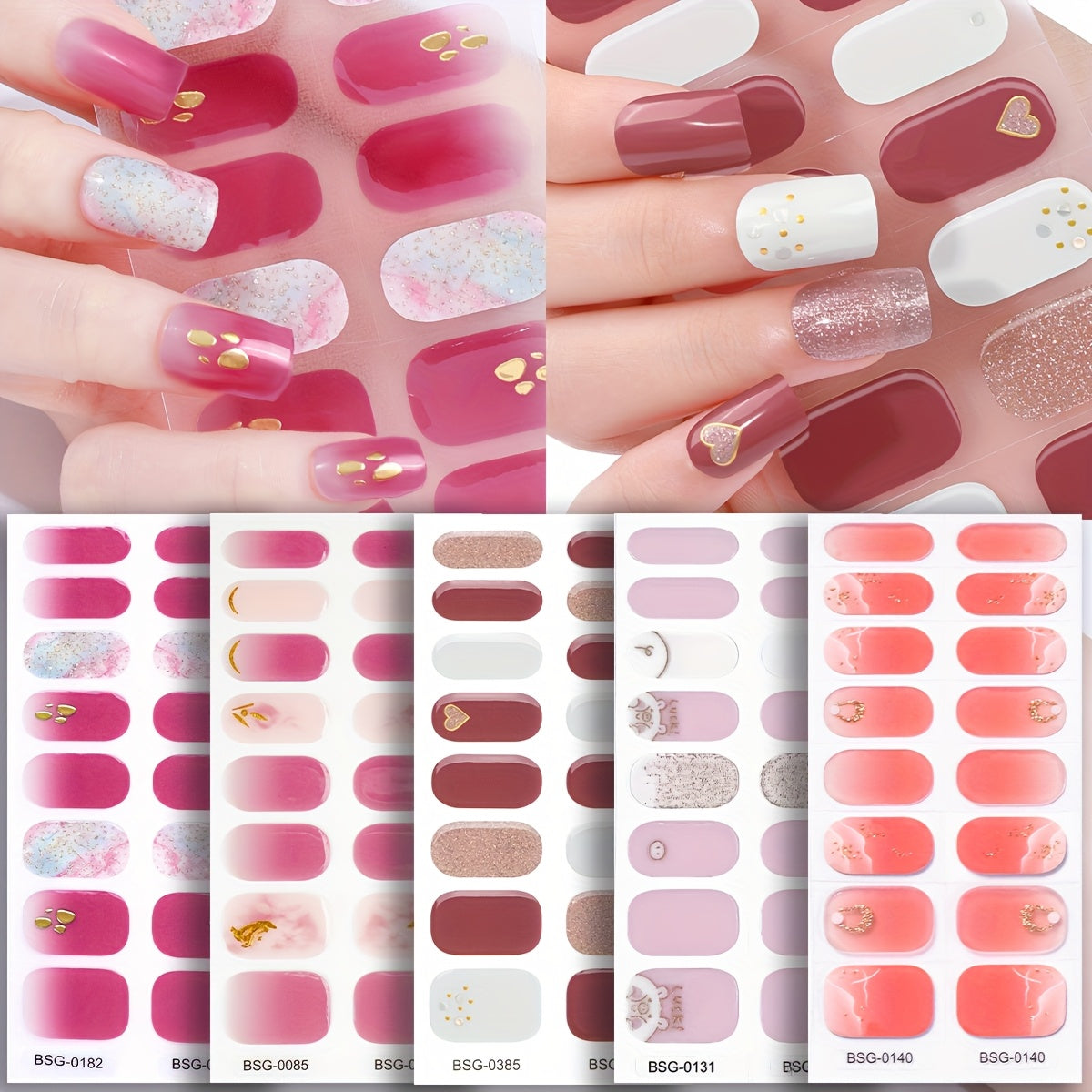 80pcs of Semi-Cured Gel Nails, Light Purple And Red Brown Gradient French Semi-Cured Gel Nail Stickers - UV Lamp Required, Salon Quality, Long-Lasting, Easy to Apply And Remove