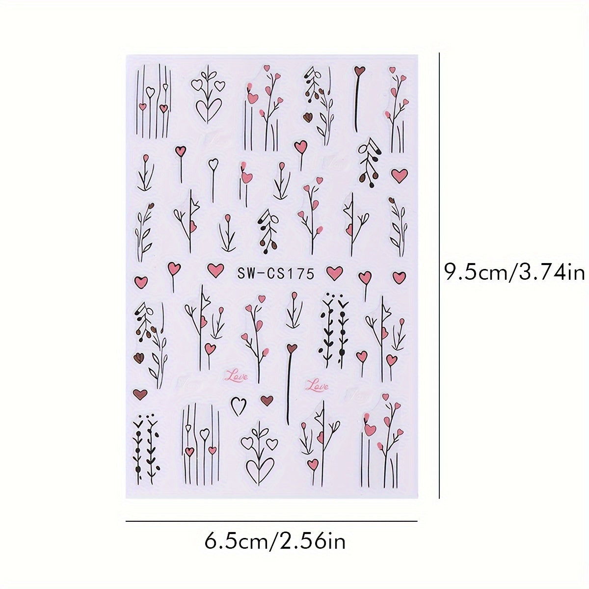 Floral Nail Art Stickers Decals Set of 2 Sheets, Fantasy Flowers Self-Adhesive Nail Embellishments, Glossy Finish, Unscented Plastic with Embroidered Accent, Single Use - SW-CS173/174/175/176