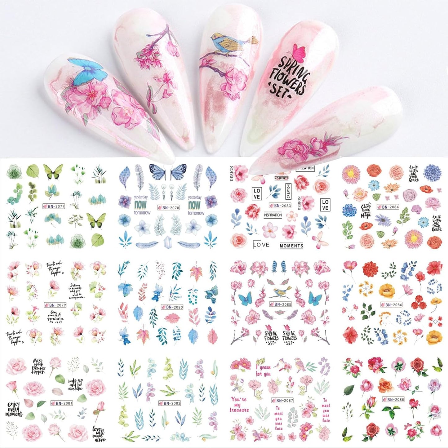 Nail Art Stickers, 12 Sheets Cute Milk Cartoon Water Transfe