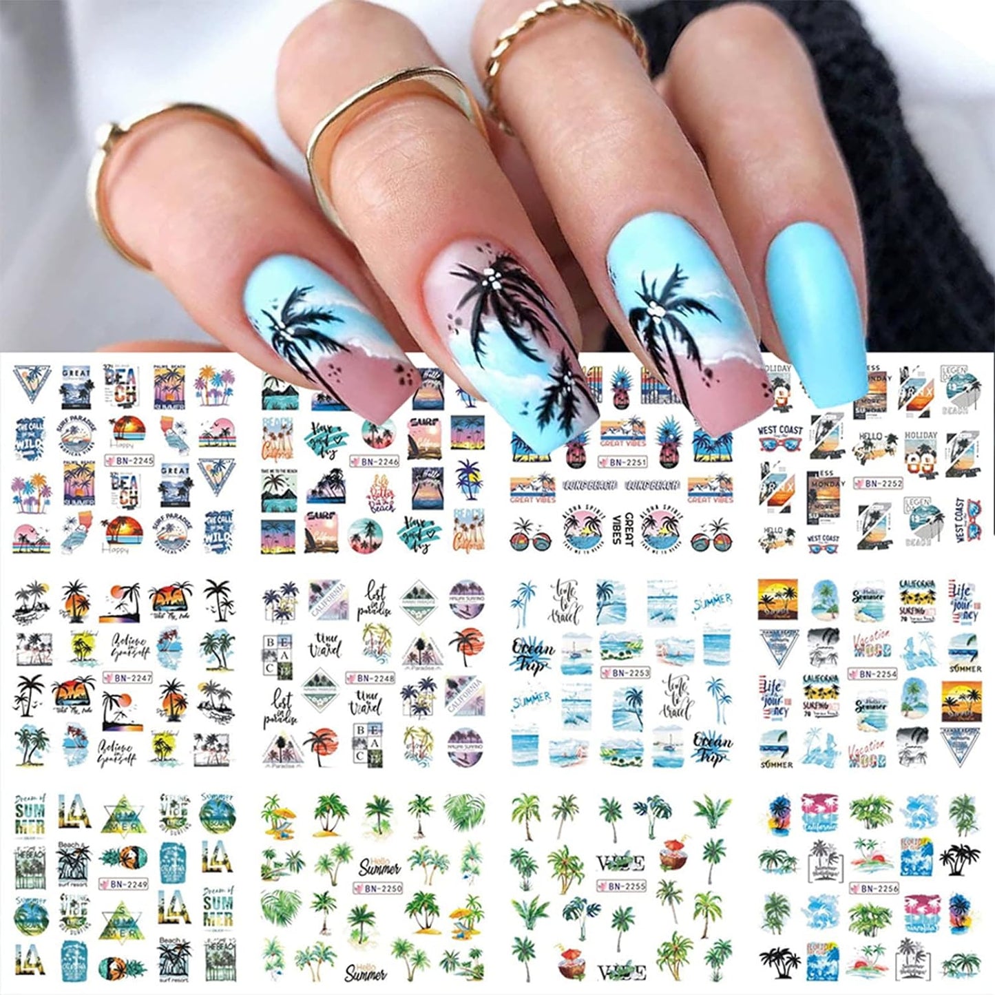 Nail Art Stickers, 12 Sheets Cute Milk Cartoon Water Transfe