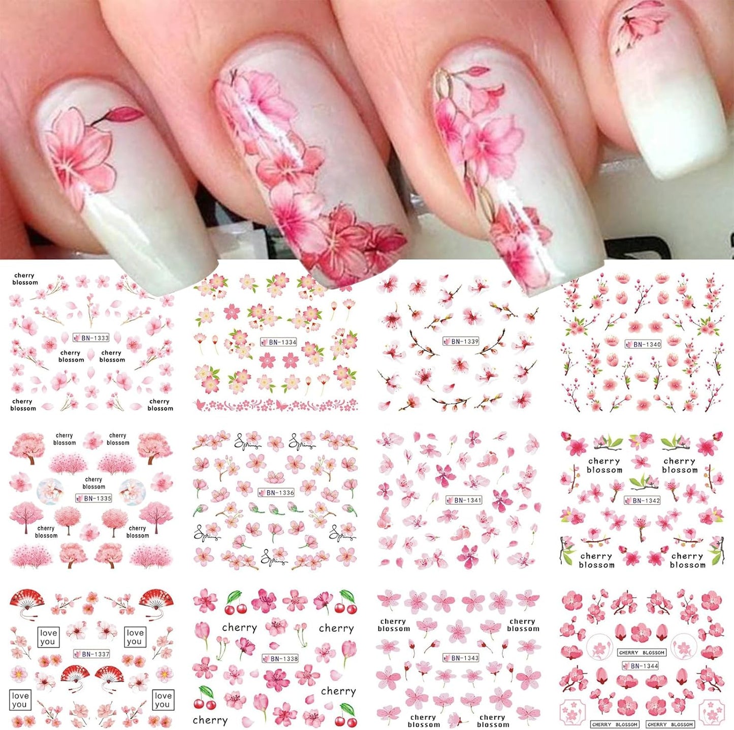 Nail Art Stickers, 12 Sheets Cute Milk Cartoon Water Transfe