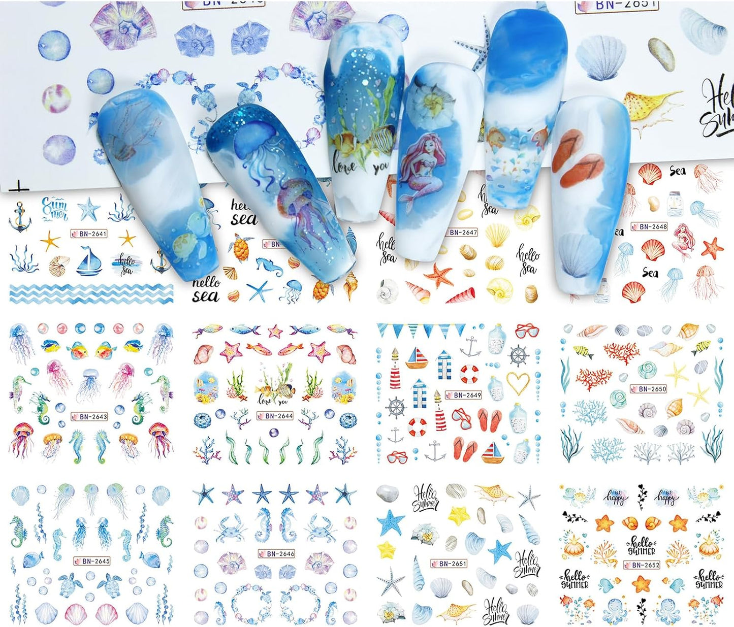 Nail Art Stickers, 12 Sheets Cute Milk Cartoon Water Transfe