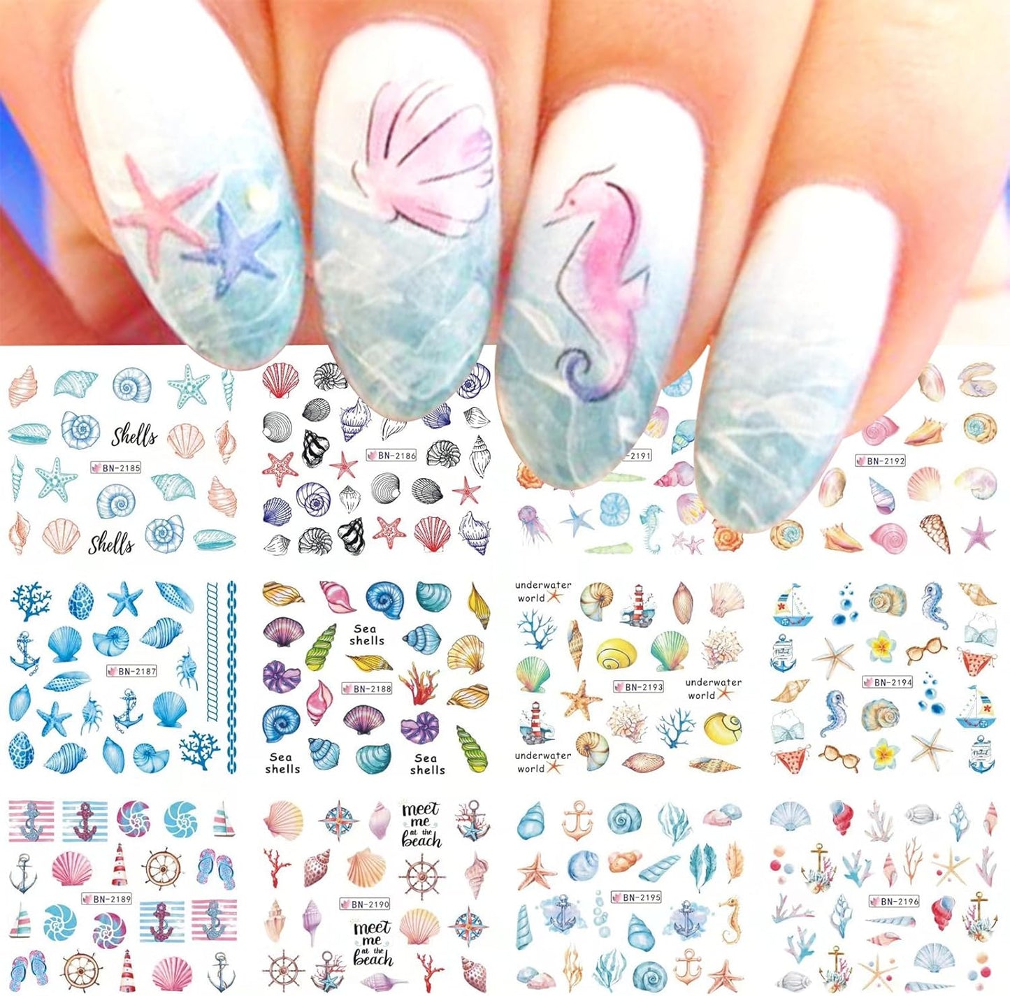 Nail Art Stickers, 12 Sheets Cute Milk Cartoon Water Transfe