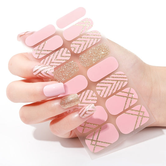 [3pcs Geometric Glitter Nail Decals] 3-Pack Geometric Glitter Nail Decals, Self-Adhesive Plastic Nail Decorations in Pink, Green, White, Fantasy Theme, Oval Shape, Shiny Finish, No Fragrance - Nail Art for All Seasons with Nail File Included