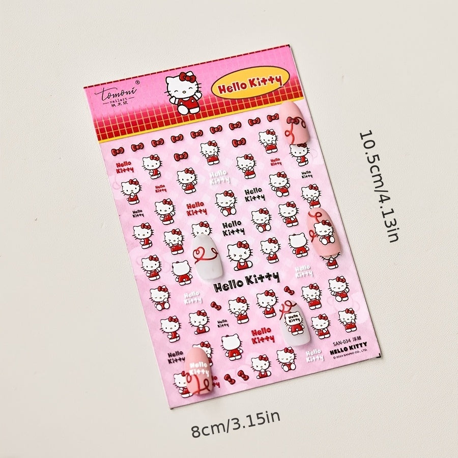 A Cute Cartoon Hello Kitty Embossed Nail Sticker for Nail Art, Featuring Sanrio Characters, Perfect for DIY Self-Adhesive Nail Decorations.