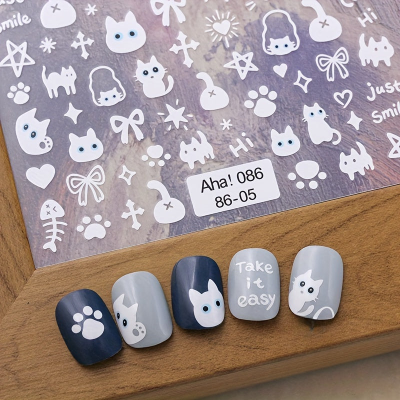 Aha Nail Back Glue Stickers Ins Graffiti Cat And Dog Cartoon Rabbit Bow Nail Decoration Stickers