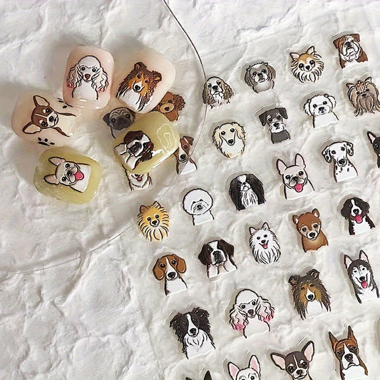 5D Embossed Nail Art Stickers Cute Cartoon Puppy Dog Embossed Self Adhesive Nail Decals Design Decoration For Women Girls Nail Art DIY