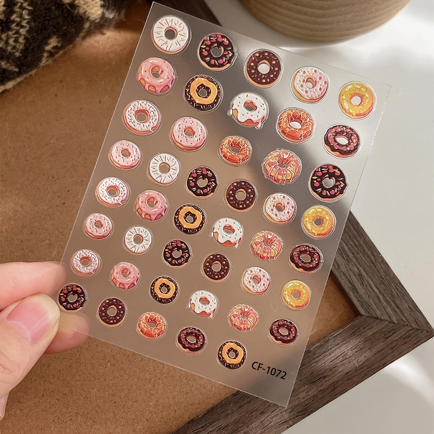 1 Set Cartoon Donut Theme 3D Nail Art Stickers, Self-Adhesive Plastic Nail Embellishments, Glossy Finish with Glitter, Hypoallergenic, Single Use - Brown Series