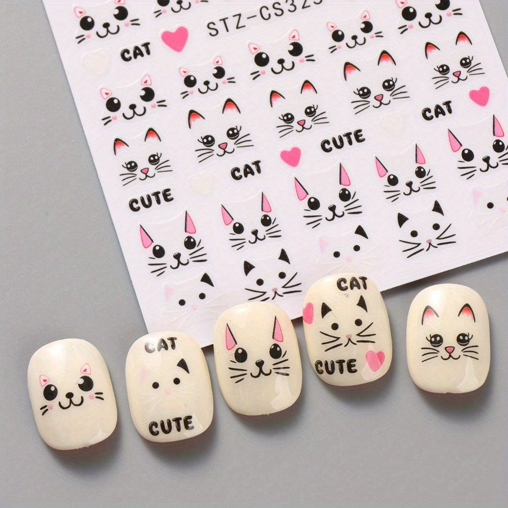 1Sheet Cartoon Cute Cat Nail Art Sticker Black Simple Pen Line Cat Cartoon Animal Pattern Nail Decal Nail Art Supplies DIY