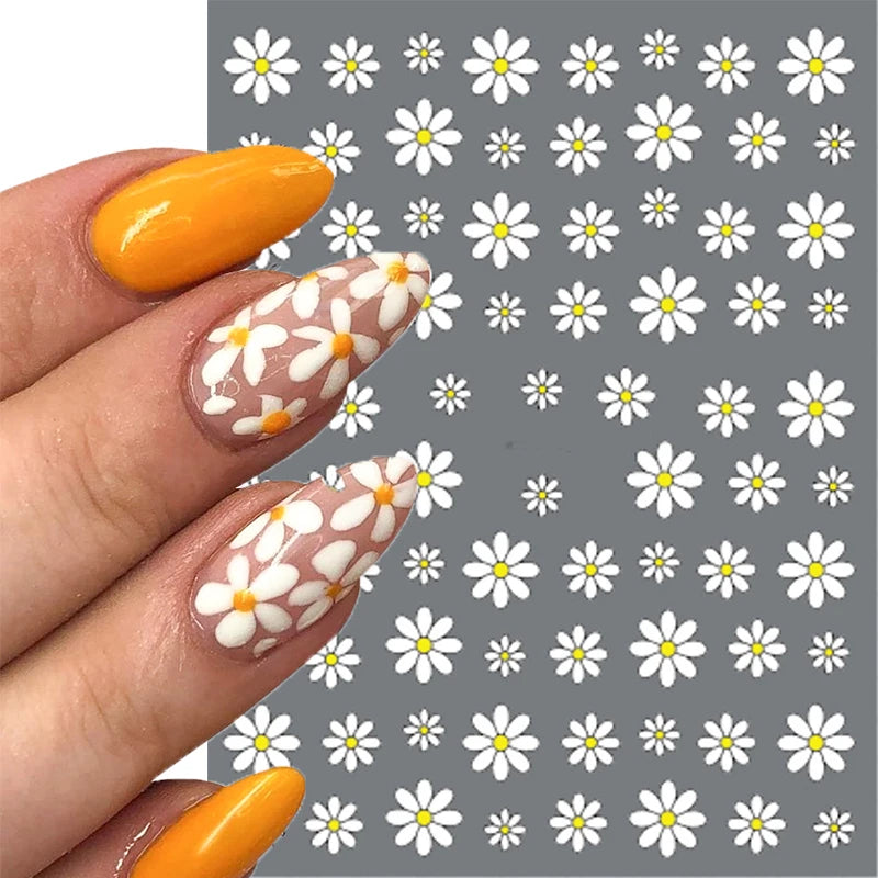 Nail Art Flower Daisy Embossed Stickers Nail Sliders Simple Floral Design Elegant Self Adhesive Nail Art Decals Decoration