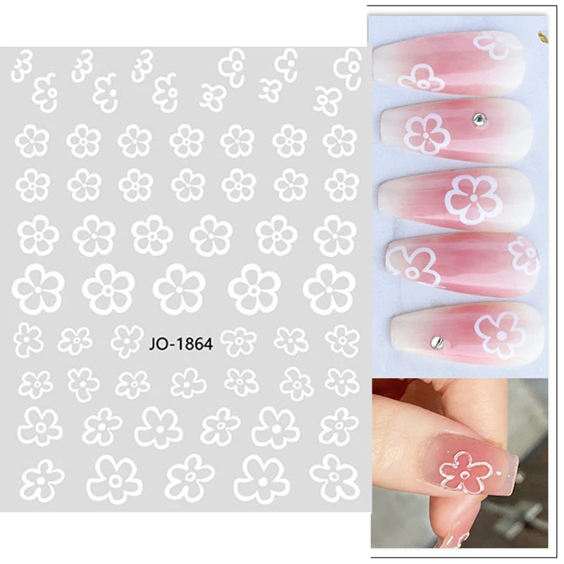 Nail Art Flower Daisy Embossed Stickers Nail Sliders Simple Floral Design Elegant Self Adhesive Nail Art Decals Decoration