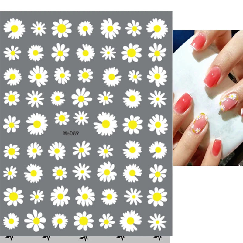 Nail Art Flower Daisy Embossed Stickers Nail Sliders Simple Floral Design Elegant Self Adhesive Nail Art Decals Decoration