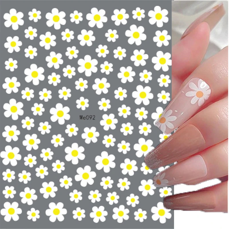 Nail Art Flower Daisy Embossed Stickers Nail Sliders Simple Floral Design Elegant Self Adhesive Nail Art Decals Decoration