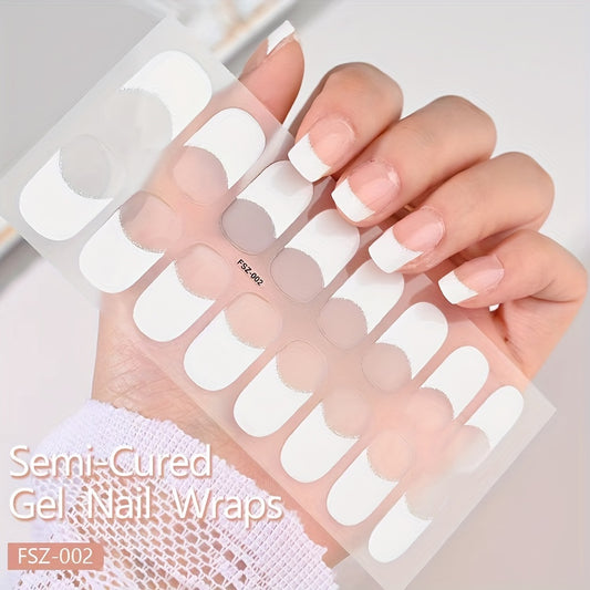 Chic French White Edge Semi-Cured Gel Nail Wraps - Long-Lasting, Waterproof Full Coverage Stickers for Easy DIY Manicures